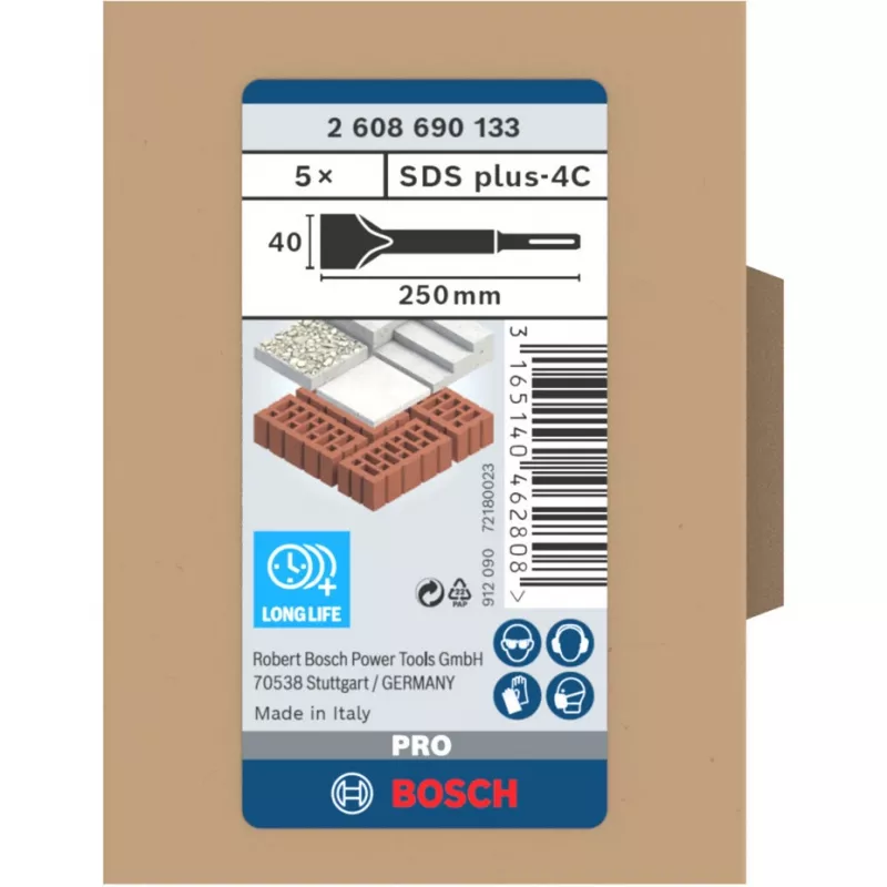 Ponteiro de martelo perfurador Bosch 2 608 690 133 aço inoxidável 250 mm