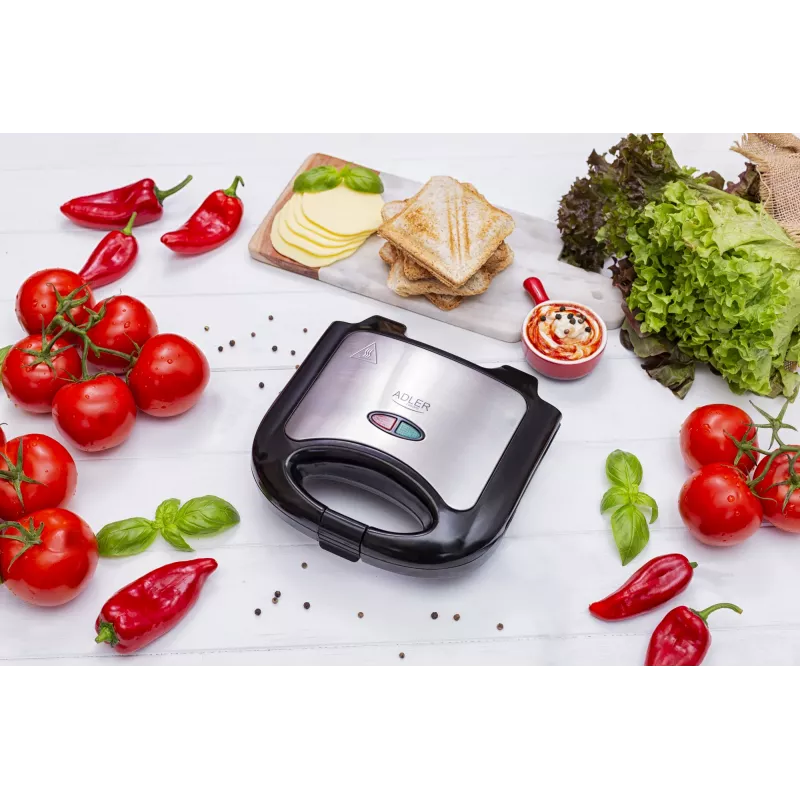Máquina de sanduíches Adler AD 3015 750 W preto prateado