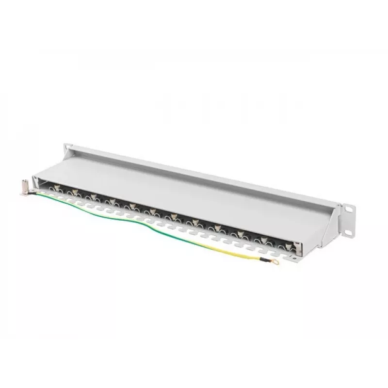Painel de ligações Lanberg PPS7-1024-S de 19 polegadas 1U, 24 portas, Cat7, FTP blindado, cinzento