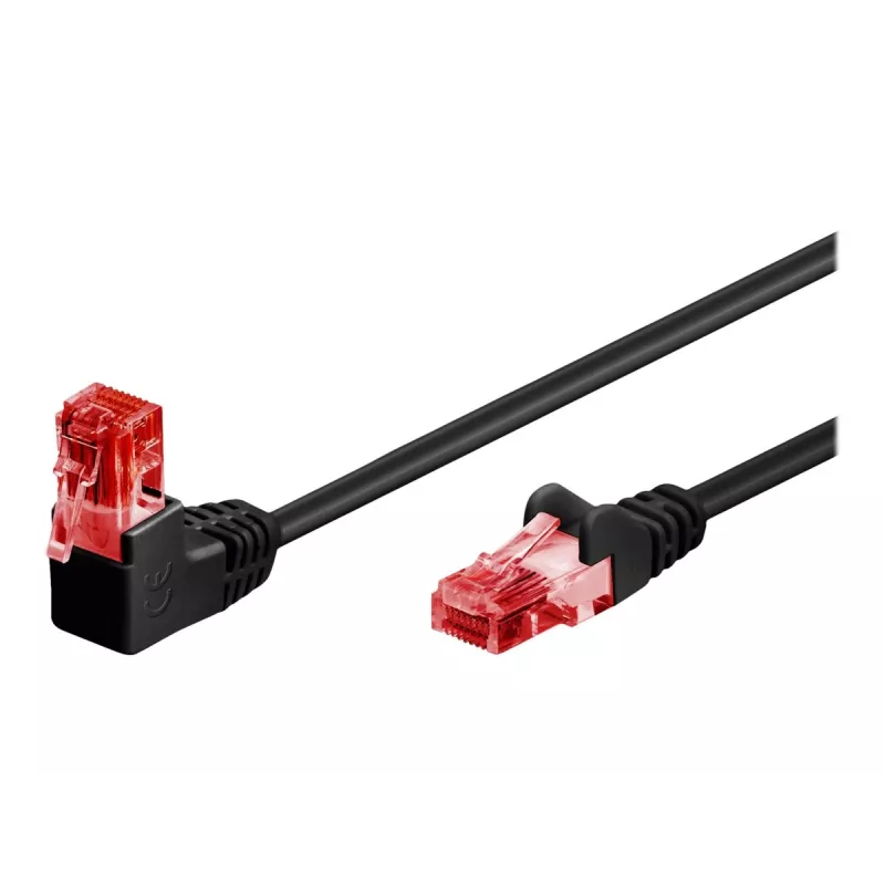 Cabo de rede CAT 6 Goobay 1x 90° angular, U/UTP, preto, 1 m - patilha para cima, mistura de cobre CCA (51515)