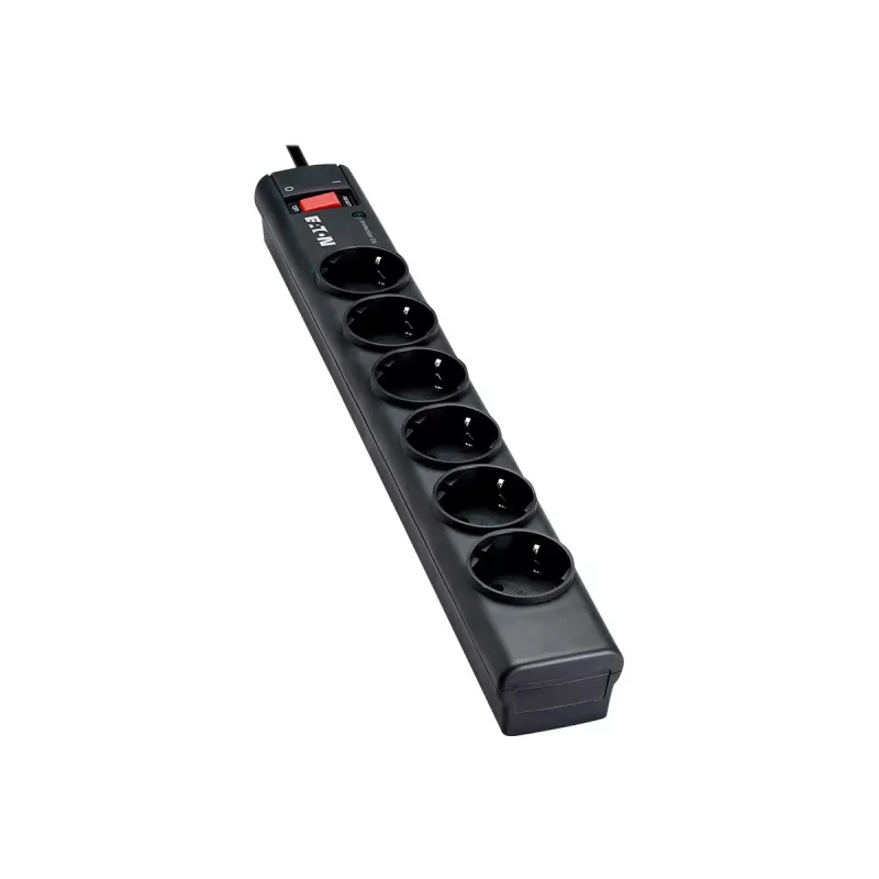 Régua de tomadas Eaton Protection Strip 6 DIN com proteção contra sobretensão (6 tomadas Schuko, com interruptor) - preto (PS6D)