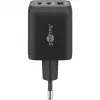 Carregador rápido USB-C Nano, PD, GaN, 65 Watt, cabo trançado USB-C (preto, 1x USB-A, 2x USB-C PD, Quick Charge 3.0, cabo de 1 metro)