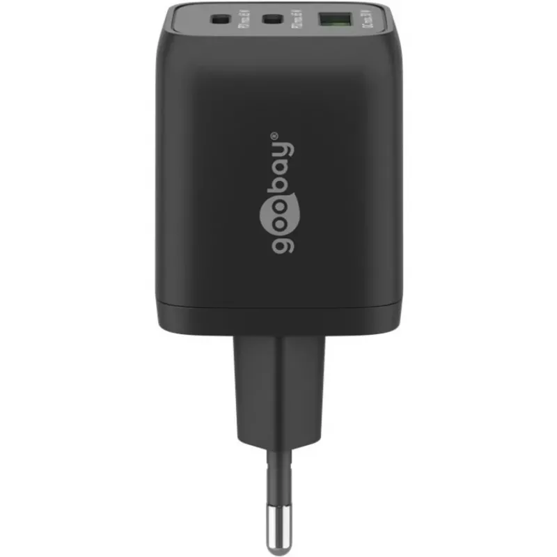 Carregador rápido USB-C Nano, PD, GaN, 65 Watt, cabo trançado USB-C (preto, 1x USB-A, 2x USB-C PD, Quick Charge 3.0, cabo de 1 metro)