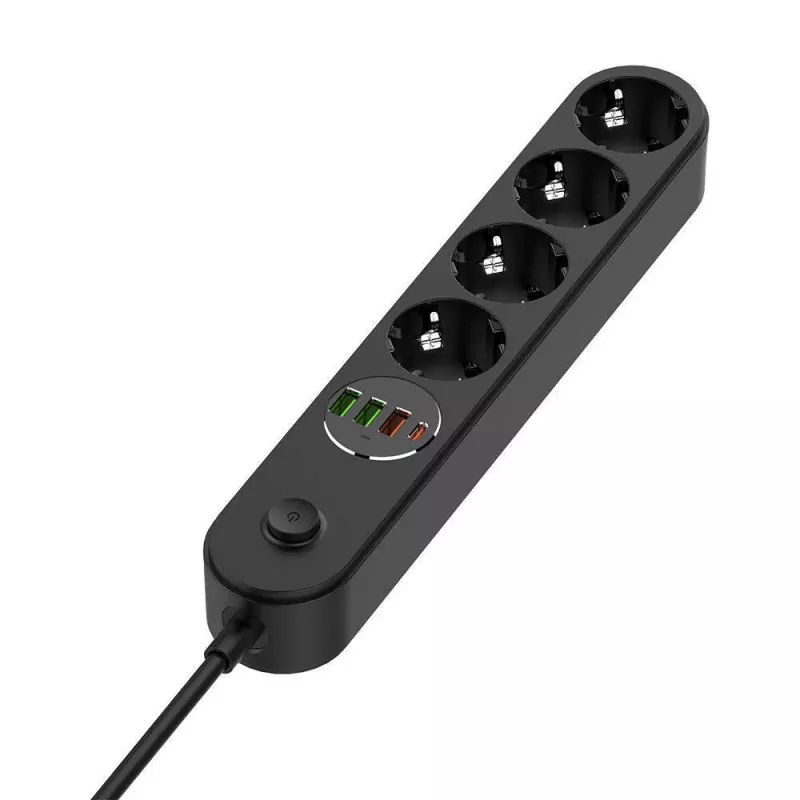 Régua de tomadas ColorWay CW-CHE44PDB — 4 tomadas AC, 2 portas USB