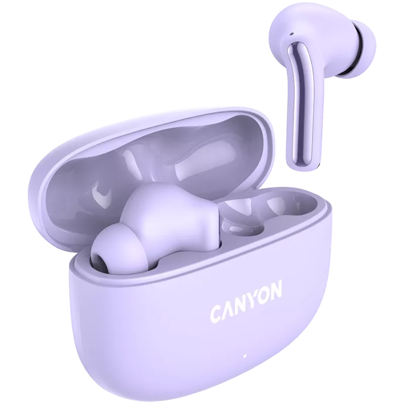 Auscultadores Canyon TWS-9 CNS-TWS9P – True Wireless – Bluetooth 5.4 – In-Ear – 6h + 30h de autonomia – estojo de carregamento USB-C – controlo tátil – roxo
