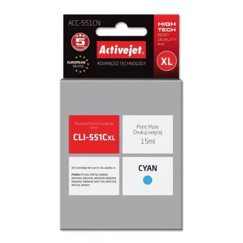 Tinteiro Activejet ACC-551CN (substituto para Canon CLI-551C; Supreme; 15 ml; ciano)