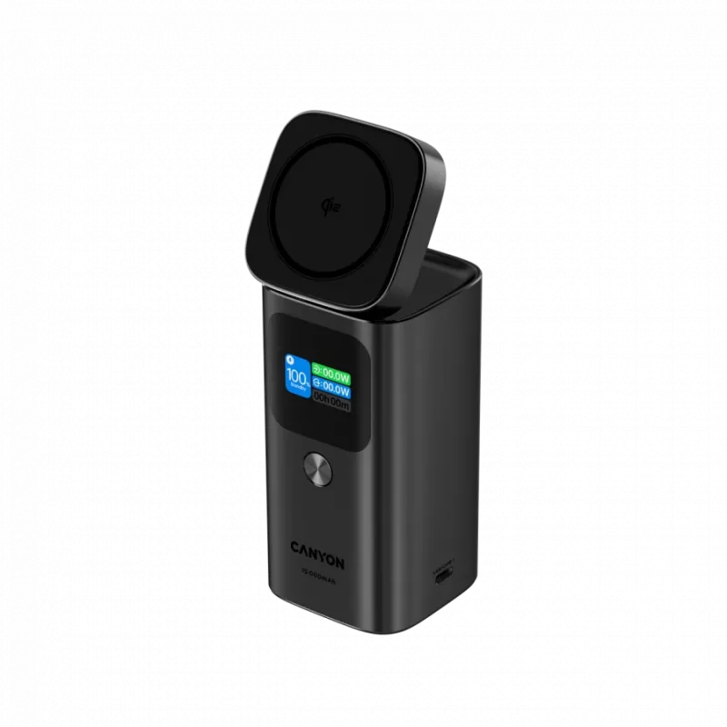 Powerbank magnética Qi2 CANYON OnPower 150 15000mAh alumínio cinzento-escuro
