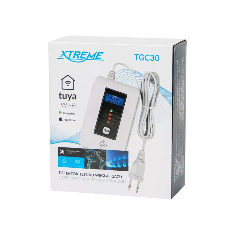 Detetor de monóxido de carbono e gás BLOW TGC30 WiFi Tuya — LCD, 85 dB, com fios, montagem à superfície, branco