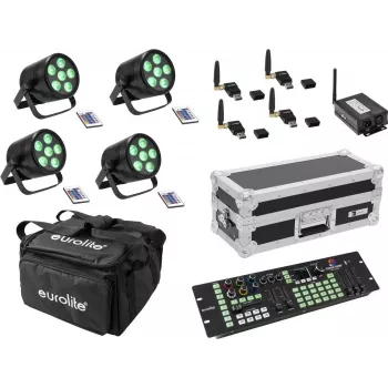 Conjunto de iluminação portátil a bateria EUROLITE AKKU Mobile 20000668, kit de focos LED recarregável