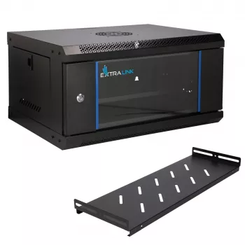 EXTRALINK LITE 4U 530X400 Armário de rack de parede preto com prateleira