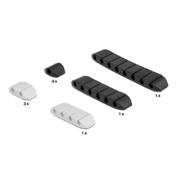 Fixador de cabos DeLOCK trapezoidal autoadesivo conjunto combinado 10 unid. preto branco