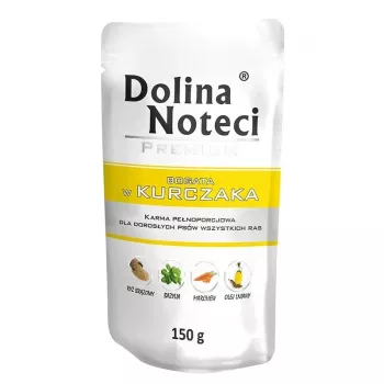 Comida húmida para cães Dolina Noteci Premium — frango, saco 150 g, cães adultos, proteína 11%, humidade 76%