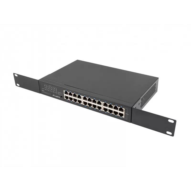 Switch não gerido LANBERG RSGE-24 — 24× Gigabit Ethernet 1U, montagem em rack, preto