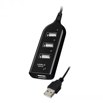 Hub USB VAKOSS TC-234UX — hub USB 2.0 de 4 portas, alimentação DC (5 V, 1 A), preto