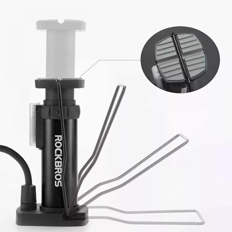 Bomba de ar manual para bicicleta Rockbros 42610002001 com manómetro preto
