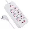 Extensão elétrica MACLEAN MCE389 W — 6 tomadas, 4×USB-A, 1×USB-C, 2500W, 110–240V, cabo de 1,5 m, branco