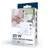 Carregador de rede 220V GEMBIRD, universal, 1x USB Type-C PD 20 W, 1x USB-A 3.0 QC 18 W, indicador LED, branco
