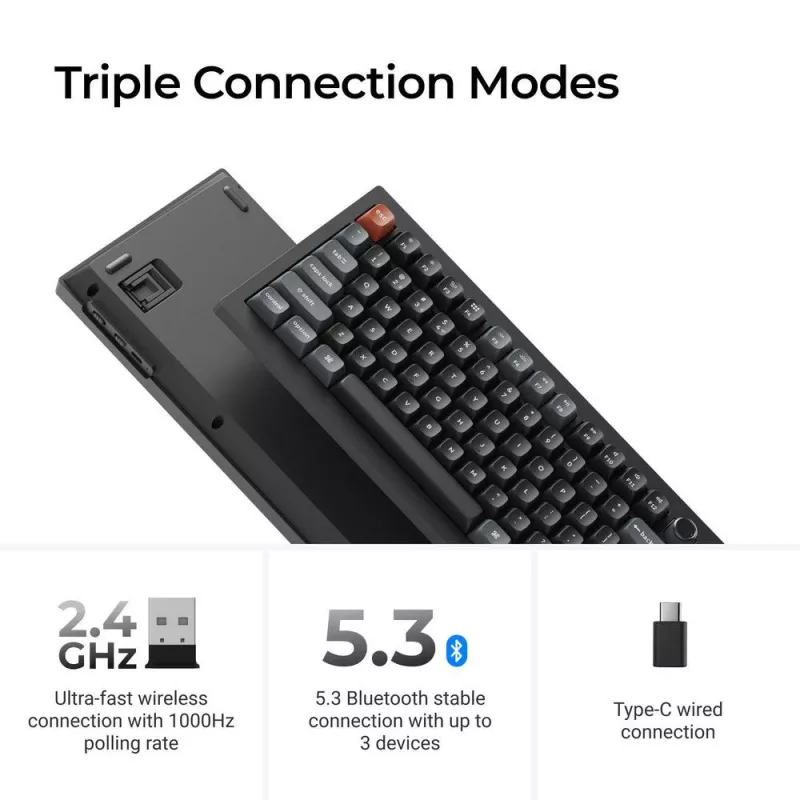 Teclado mecânico Full-Size (100%) Keychron V6 Ultra 8K — QWERTY, Bluetooth, RGB LED, preto