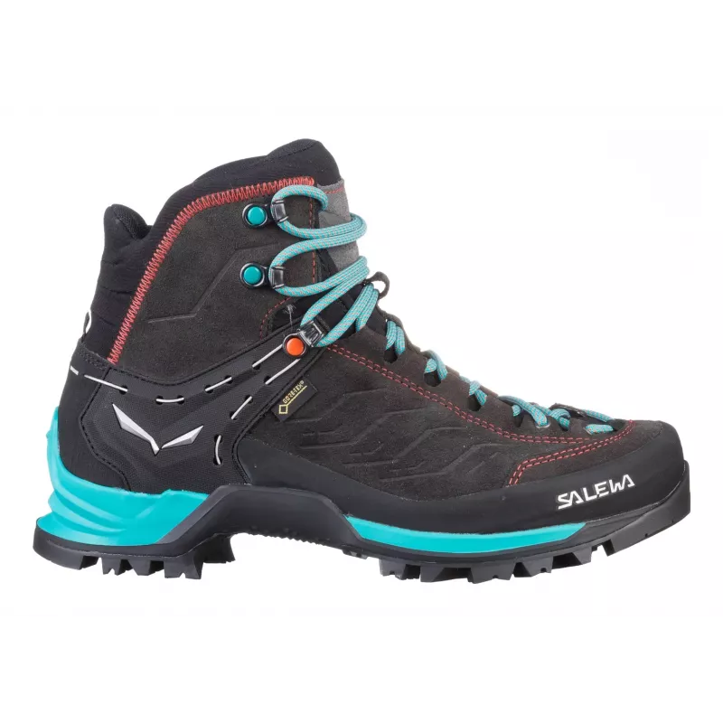 Salewa MTN Trainer Mid GTX mulher adulto preto azul couro camurça Vibram WTC