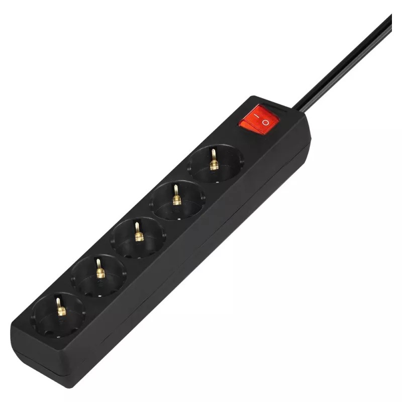 Régua de tomadas SAVIO LZ-15 — 5 tomadas AC, ficha universal, cabo de 5 m, 2500 W, 10 A, preto