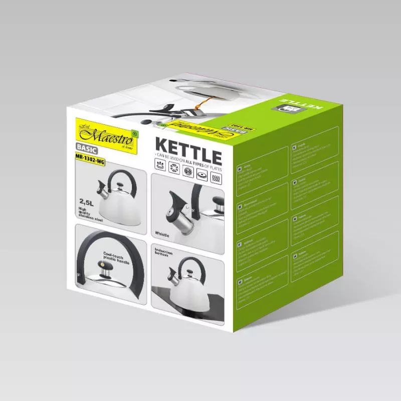 Maestro MR-1302-WG chaleira com apito para fogão, 2,5 l, branco