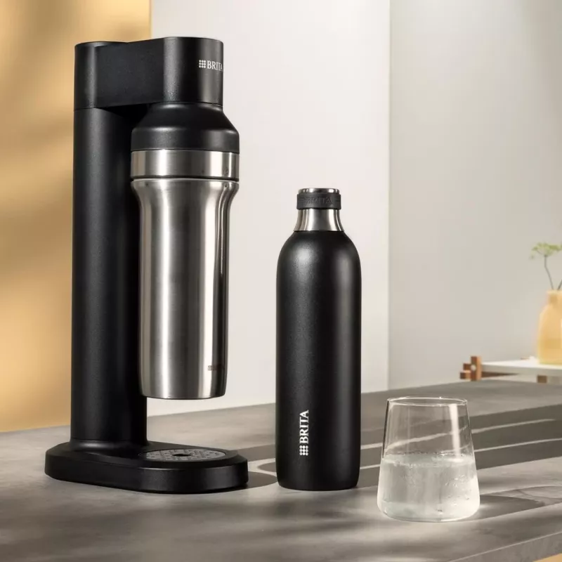 Garrafa de carbonatação BRITA 650 ml, aço inoxidável, preta, apta para máquina de lavar loiça