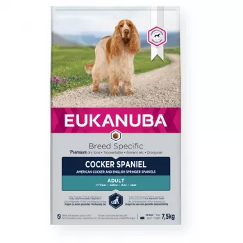 Ração seca para cães EUKANUBA Breed Specific Cocker Spaniel 7,5 kg — frango, cães adultos, pele e pelo, suporte cardíaco
