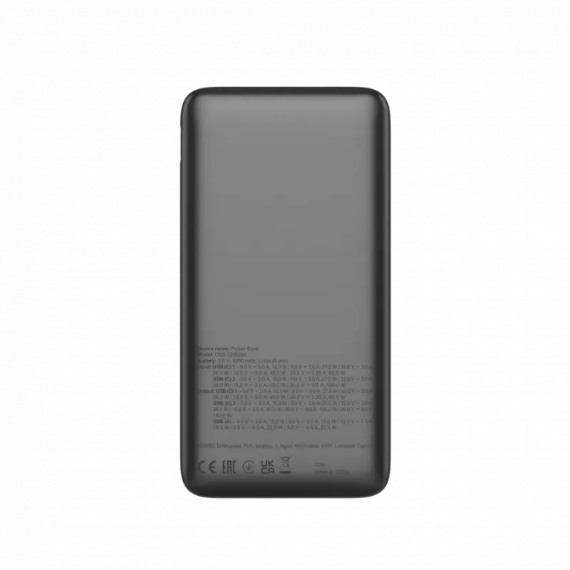 Power Bank CANYON PB-240, 25000mAh PD140W powerbank com ecrã, tamanho 160,0x82x27 mm, peso 508±10g, cinzento-escuro