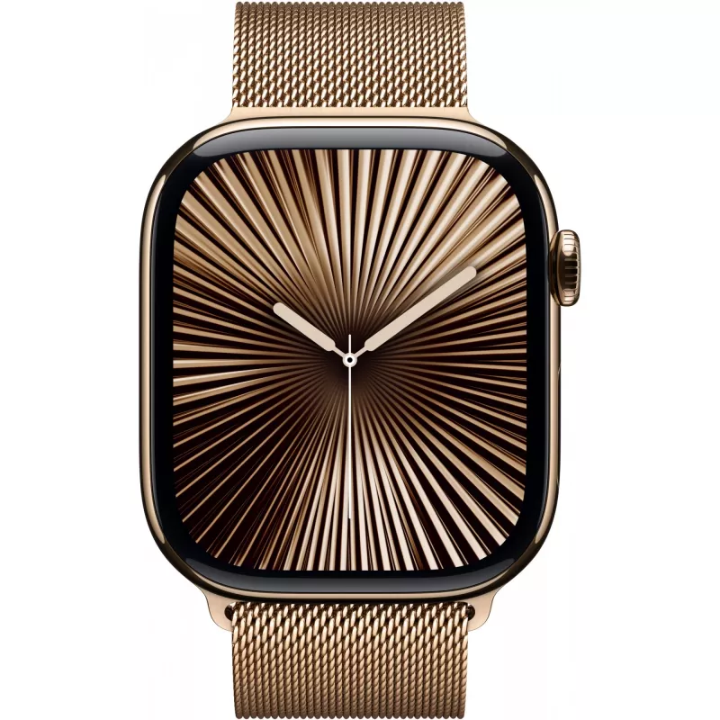 APPLE Watch Series 10 GPS + Cellular 46mm Caixa de titânio dourado com bracelete Milanese dourado – S/M