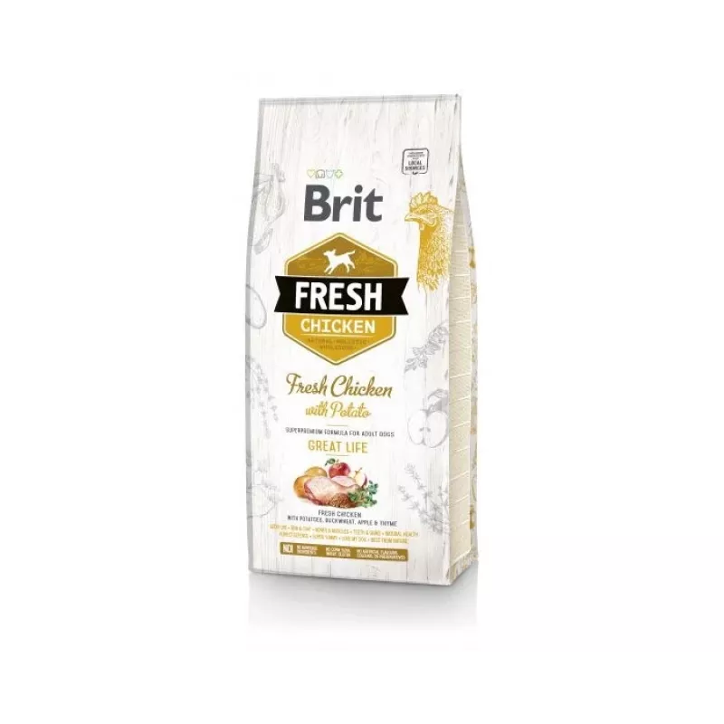 Brit Fresh Adult ração seca para cães 12 kg, frango, maçã, trigo-sarraceno, batata
