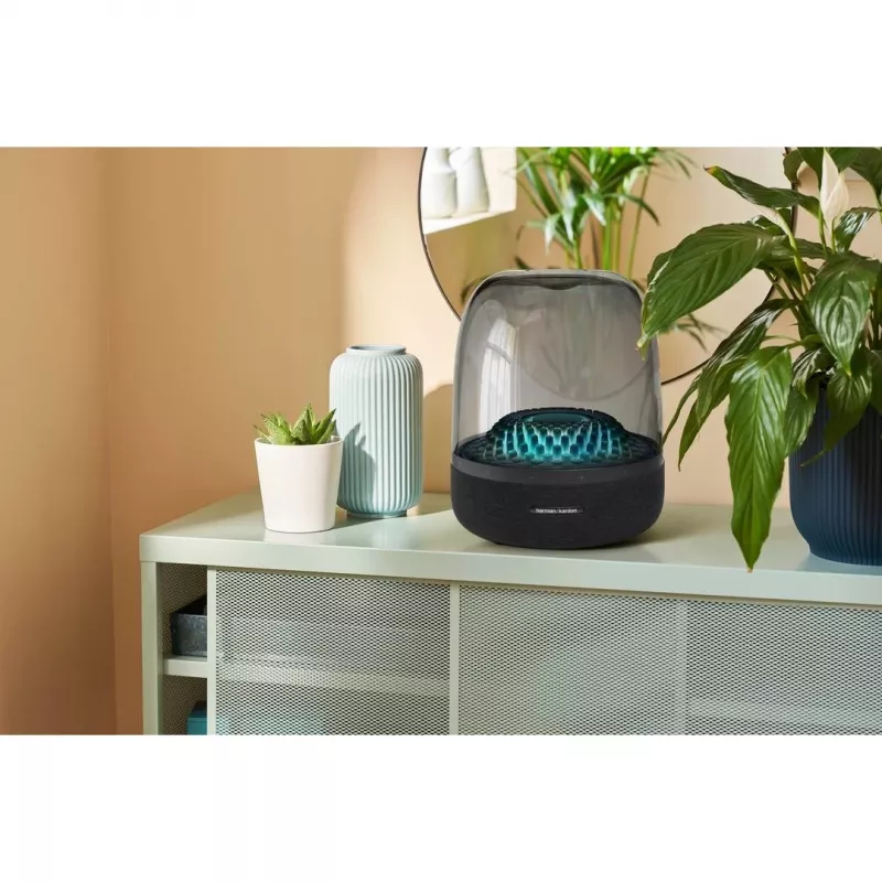 Altifalante portátil sem fios Harman/Kardon Aura Studio 4 — 100 W, 3 drivers, 45–20000 Hz, preto/transparente