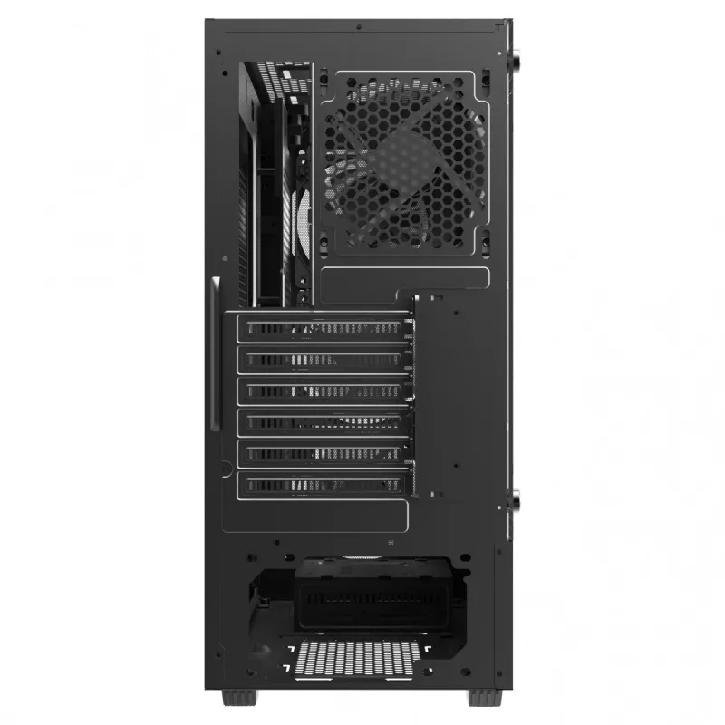 Caixa de PC SAVIO Noctis Flow — Cube Mini-ITX/Micro-ATX/ATX, 3x120 mm à frente, 1x120 mm atrás, 2x3,5 polegadas + 3x2,5 polegadas baías, vidro temperado