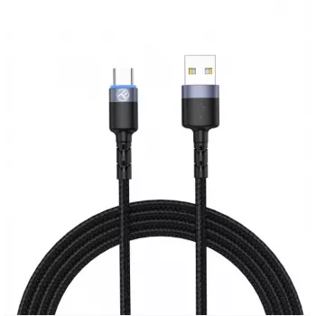 Cabo de dados Tellur USB para Type-C LED trançado em nylon 1,2 m preto