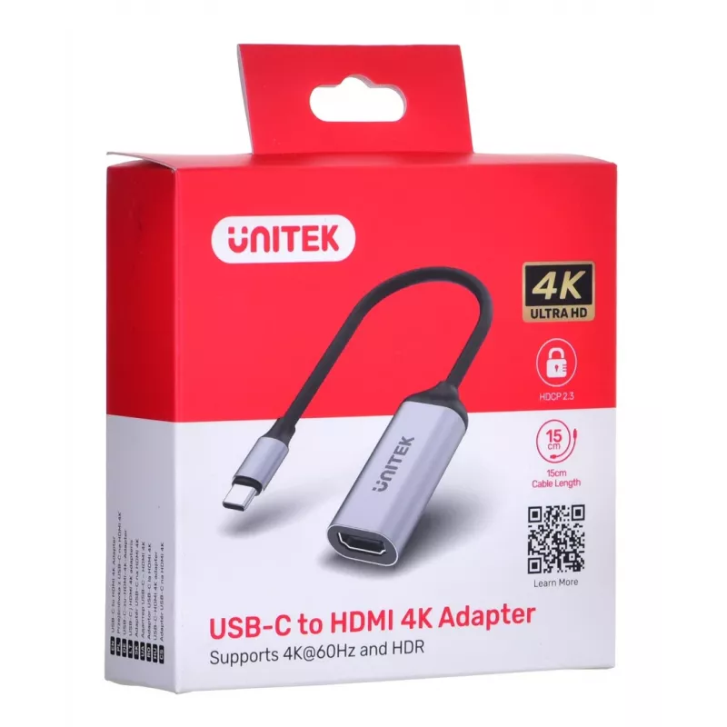 Adaptador de cabo de vídeo UNITEK V1420A 0,15 m USB Type-C HDMI cinzento