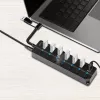 Hub USB 3.2 Gen 1, 7 portas com interruptor ligar/desligar, preto