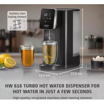 Dispensador de água quente Caso Turbo | HW 616 | dispensador de água | 2600 W | 2,5 L | plástico/aço inoxidável | preto/aço inoxidável