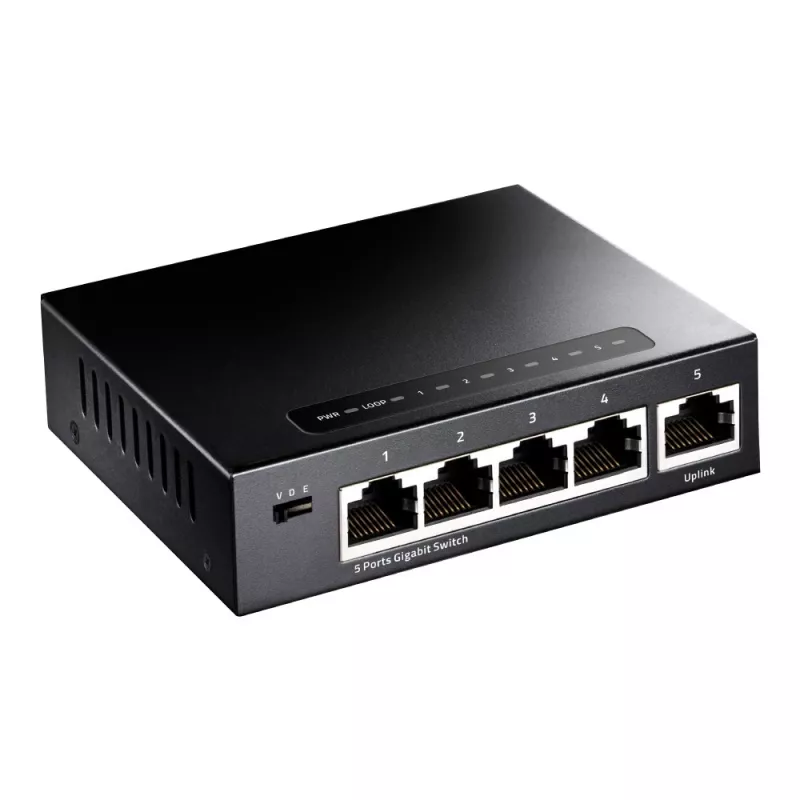 Switch de Rede Cudy GS105 — 5 Portas Gigabit Ethernet (10/100/1000), Preto, Fonte de Alimentação 5 V DC Incluída