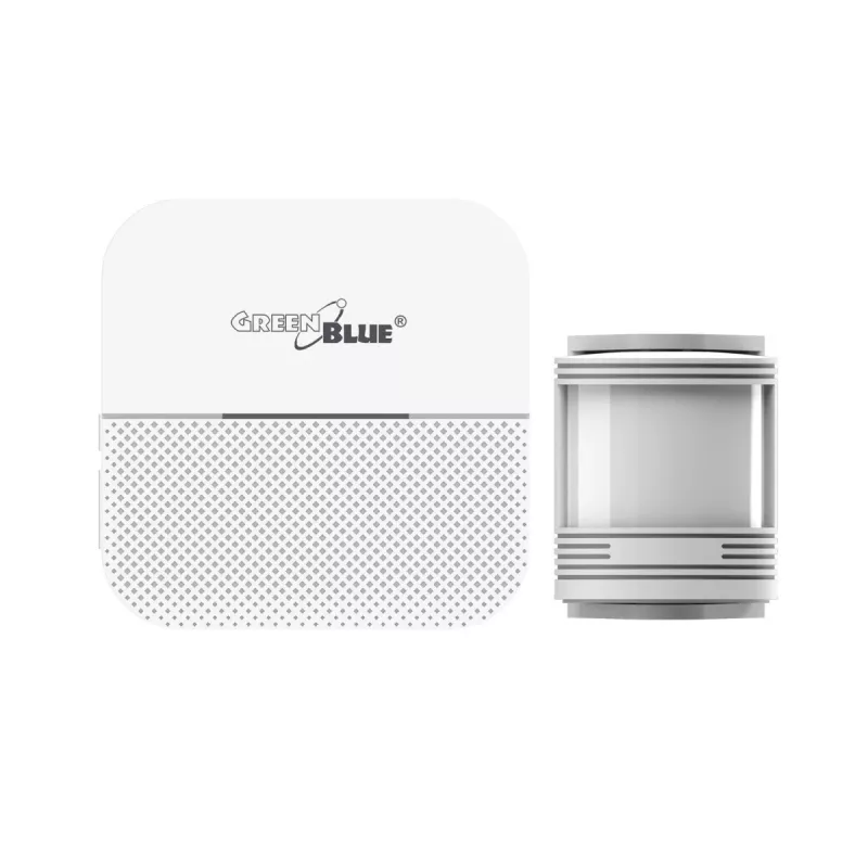 Sirene de entrada sem fios GreenBlue GB212, detetor de movimento, 52 melodias, 230 V, máx. 8 sensores