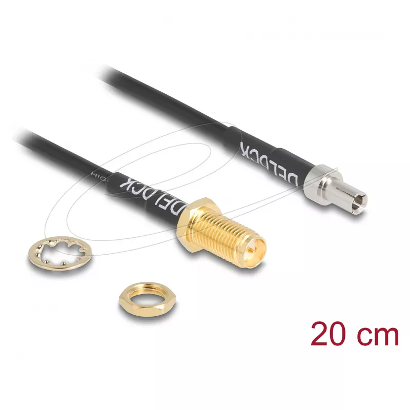 Cabo coaxial DELOCK 90919 RG-174, 20 m, RP-SMA para TS9, preto