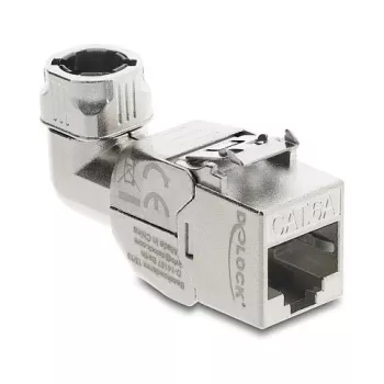 Módulo Keystone DeLOCK conector fêmea RJ45 para LSA Cat.6A bloqueio metálico sem ferramentas 90° angular blindado
