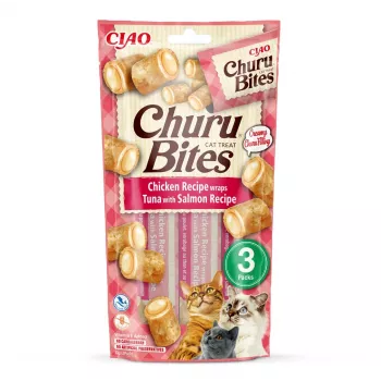 INABA Churu Bites frango com atum e salmão - Petiscos para gatos - 3x10 g