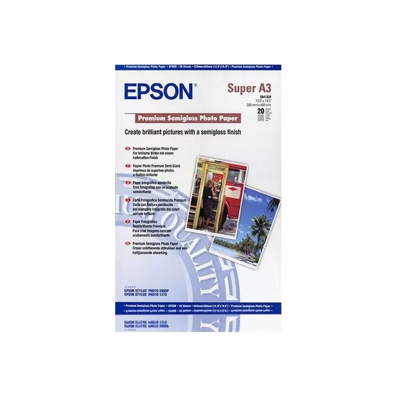 Papel fotográfico semibrilhante premium Epson, DIN A3+, 250 g/m², 20 folhas