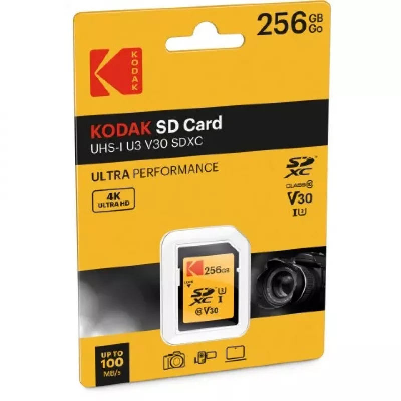Cartão de memória Kodak 256GB UHS-I U3 V30 Ultra EKMSD256GXC10HPRK