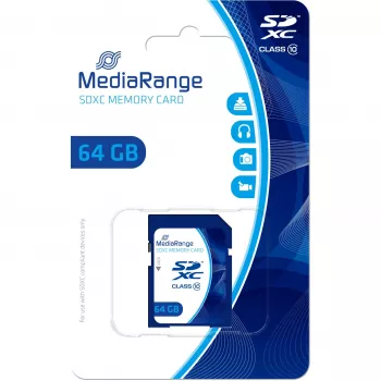 MediaRange - Cartão de memória flash - 64GB - Class 10 - SDXC - Azul (MR965)