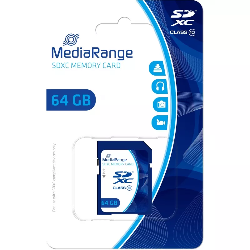 MediaRange - Cartão de memória flash - 64GB - Class 10 - SDXC - Azul (MR965)