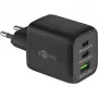 Carregador rápido USB-C Nano, PD, GaN, 65 Watt, cabo trançado USB-C (preto, 1x USB-A, 2x USB-C PD, Quick Charge 3.0, cabo de 1 metro)