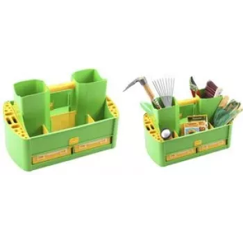 Caixa de armazenamento allit GardenAid >W< 19/62 – caixa de transporte em polipropileno para o jardim com 4 caixas de arrumação removíveis, verde/amarelo
