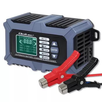 Carregador de bateria inteligente com microprocessador Qoltec com testador de bateria e função de reparação 12V | 6A | LCD | Carregador de bateria para bateria AGM LiFePO4 GEL