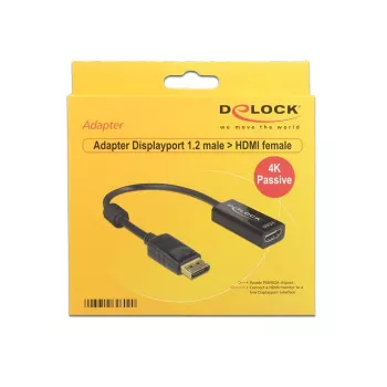 DeLOCK - Adaptador de vídeo/áudio - DisplayPort / HDMI - DisplayPort (macho) - HDMI, 19 pinos (fêmea) - 20 cm - (DisplayPort 1.2) - Preto (62609)