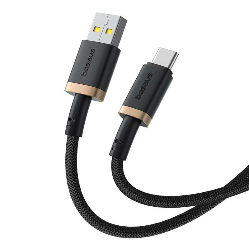 Cabo de carregamento rápido Baseus Dura USB Type A para tipo C 60 W 2 m Preto, Dourado